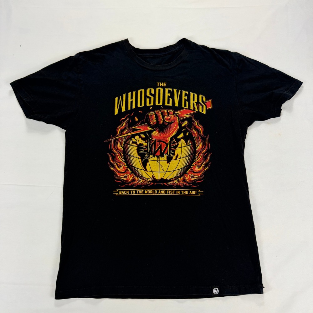 The Whosoevers Graphic T-Shirt Black Medium Streetwear Flame Globe Fist‎ Tee